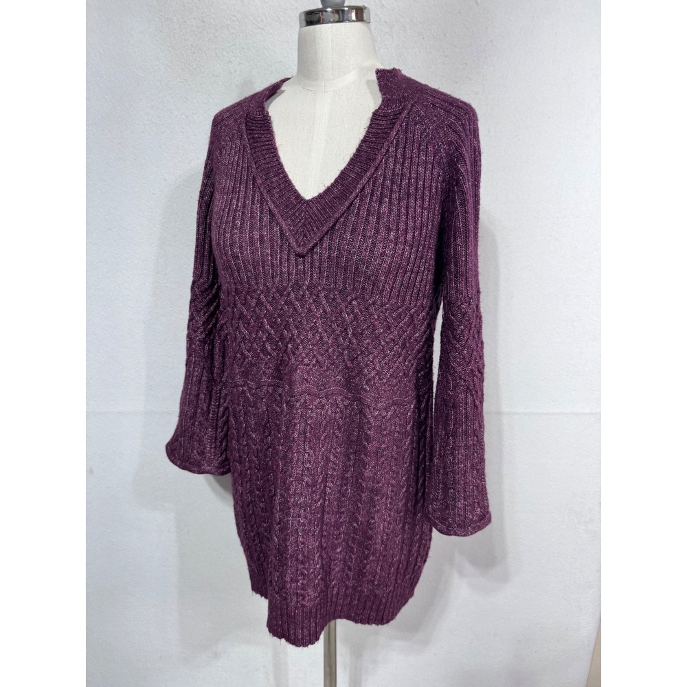 Cabi Small Purple‎ Tunic Sweater Women's V-Neck Cable Knit Bell Sleeve - Picture 3 of 9